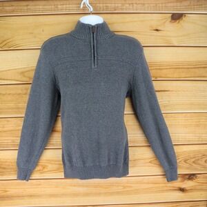 DOCKERS Pullover 1/4 Zip Sweater Mens Sz L Gray 100% Cotton Tight-Knit Mock Neck